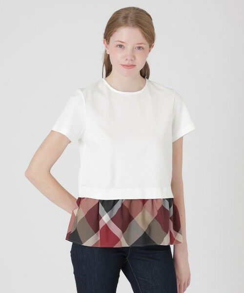 BLUE LABEL / BLACK LABEL CRESTBRIDGE / ブルーレーベル / ブラックレーベル・クレストブリッジ  カットソー | 【一部店舗限定】コンパクトクリアーポンチヘムチェックTシャツ（オフホワイト1）