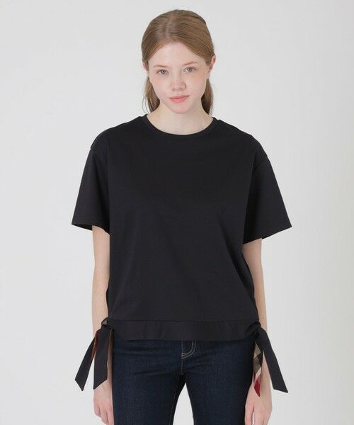 BLUE LABEL / BLACK LABEL CRESTBRIDGE / ブルーレーベル / ブラックレーベル・クレストブリッジ  カットソー | 【一部店舗限定】ハイゲージポンチヘムリボンTシャツ（ブラック）