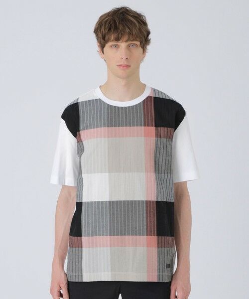 BLUE LABEL / BLACK LABEL CRESTBRIDGE / ブルーレーベル / ブラックレーベル・クレストブリッジ  カットソー | パネルパナマサッカーチェックTシャツ（オフホワイト1）