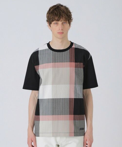 BLUE LABEL / BLACK LABEL CRESTBRIDGE / ブルーレーベル / ブラックレーベル・クレストブリッジ  カットソー | パネルパナマサッカーチェックTシャツ（ブラック）