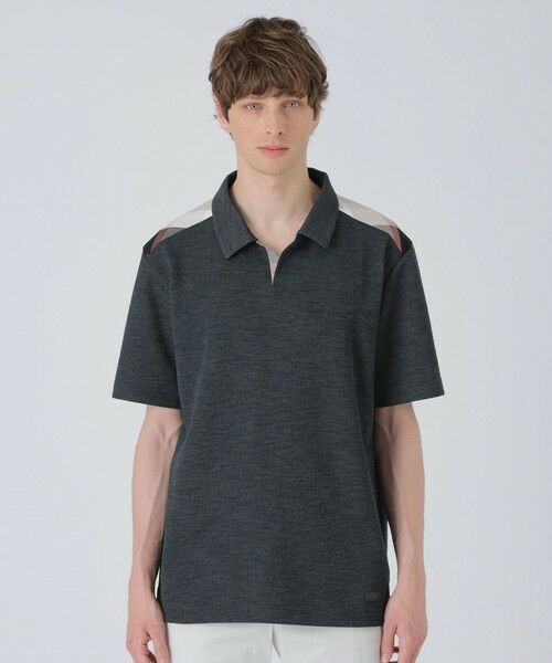 BLUE LABEL / BLACK LABEL CRESTBRIDGE / ブルーレーベル / ブラックレーベル・クレストブリッジ  カットソー | ショルダーチェックスキッパーポロシャツ（グレー5）