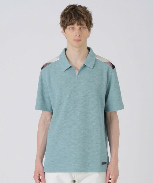 BLUE LABEL / BLACK LABEL CRESTBRIDGE / ブルーレーベル / ブラックレーベル・クレストブリッジ  カットソー | ショルダーチェックスキッパーポロシャツ（グリーン3）