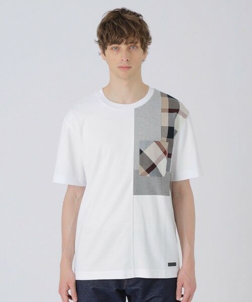BLUE LABEL / BLACK LABEL CRESTBRIDGE / ブルーレーベル / ブラックレーベル・クレストブリッジ カットソー | 【一部店舗限定】クレストブリッジチェックパッチワークTシャツ(オフホワイト1)