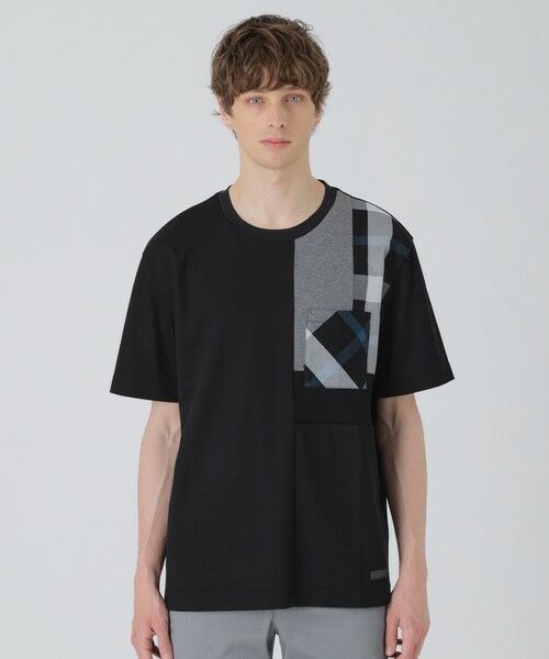 BLUE LABEL / BLACK LABEL CRESTBRIDGE / ブルーレーベル / ブラックレーベル・クレストブリッジ カットソー | 【一部店舗限定】クレストブリッジチェックパッチワークTシャツ(ブラック)