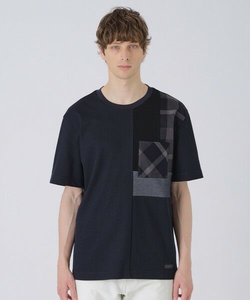 BLUE LABEL / BLACK LABEL CRESTBRIDGE / ブルーレーベル / ブラックレーベル・クレストブリッジ カットソー | 【一部店舗限定】クレストブリッジチェックパッチワークTシャツ(ネイビー1)