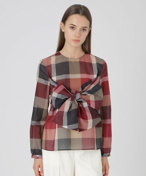 BLUE LABEL / BLACK LABEL CRESTBRIDGE / ブルーレーベル / ブラックレーベル・クレストブリッジ  シャツ・ブラウス | クレストブリッジチェックシアーボイルリボンブラウス（レッド1）