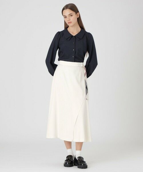 BLUE LABEL / BLACK LABEL CRESTBRIDGE / ブルーレーベル / ブラックレーベル・クレストブリッジ  ミニ・ひざ丈スカート | マットサテンアシンメトリースカート | 詳細1