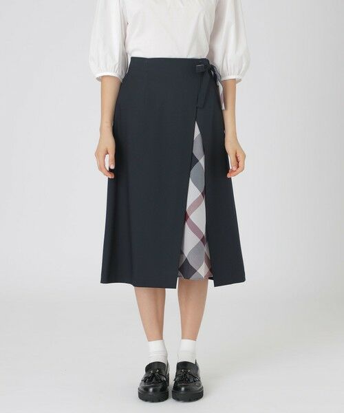 BLUE LABEL / BLACK LABEL CRESTBRIDGE / ブルーレーベル / ブラックレーベル・クレストブリッジ  ミニ・ひざ丈スカート | サイロスパンクリアツイルラップ風スカート（ネイビー3）