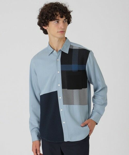 BLUE LABEL / BLACK LABEL CRESTBRIDGE / ブルーレーベル / ブラックレーベル・クレストブリッジ シャツ・ブラウス | デニムライクニットドッキングシャツ(ブルー2)