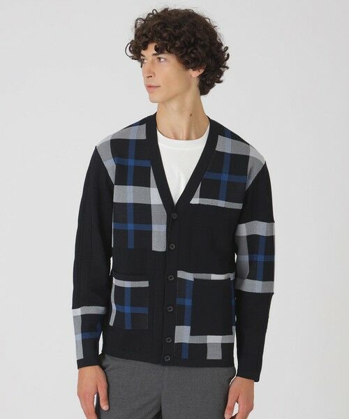BLUE LABEL / BLACK LABEL CRESTBRIDGE / ブルーレーベル / ブラックレーベル・クレストブリッジ ニット・セーター | パッチワークチェックカーディガン(ブラック)