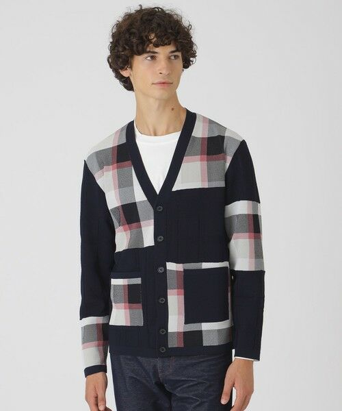 BLUE LABEL / BLACK LABEL CRESTBRIDGE / ブルーレーベル / ブラックレーベル・クレストブリッジ ニット・セーター | パッチワークチェックカーディガン(ネイビー1)