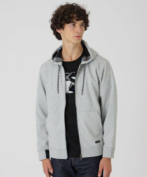 BLUE LABEL / BLACK LABEL CRESTBRIDGE / ブルーレーベル / ブラックレーベル・クレストブリッジ カットソー | クレストブリッジチェックコンビバックパイルパーカー(グレー1)