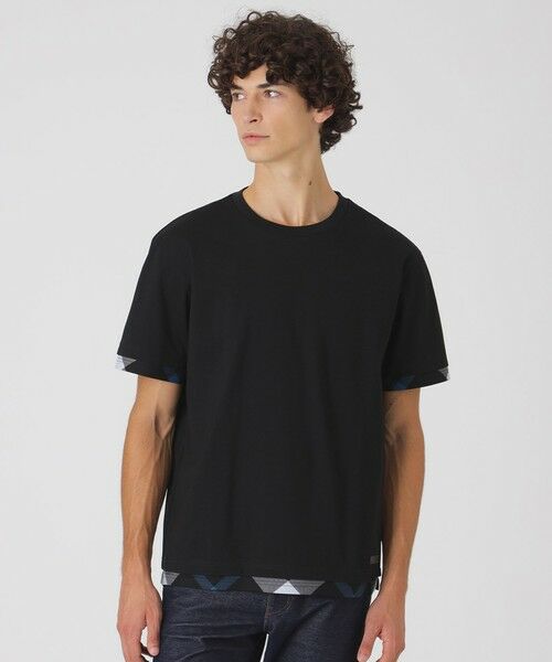 BLUE LABEL / BLACK LABEL CRESTBRIDGE / ブルーレーベル / ブラックレーベル・クレストブリッジ  カットソー | チェックレイヤードマーセライズスラブTシャツ（ブラック）