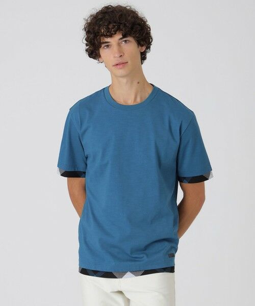 BLUE LABEL / BLACK LABEL CRESTBRIDGE / ブルーレーベル / ブラックレーベル・クレストブリッジ  カットソー | チェックレイヤードマーセライズスラブTシャツ（ブルー2）