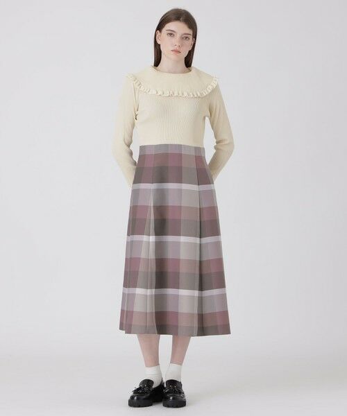BLUE LABEL / BLACK LABEL CRESTBRIDGE / ブルーレーベル / ブラックレーベル・クレストブリッジ ドレス | クレストブリッジチェックニットコンビドレス(オフホワイト1)