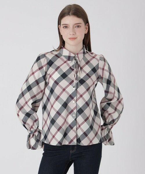 BLUE LABEL / BLACK LABEL CRESTBRIDGE / ブルーレーベル / ブラックレーベル・クレストブリッジ  シャツ・ブラウス | クレストブリッジチェックキャンディスリーブブラウス（パープル6）