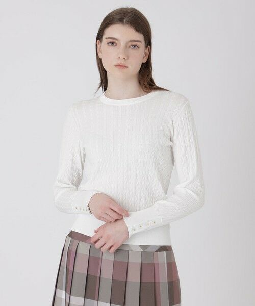 BLUE LABEL / BLACK LABEL CRESTBRIDGE / ブルーレーベル / ブラックレーベル・クレストブリッジ  ニット・セーター | ケーブルニットプルオーバー（オフホワイト1）