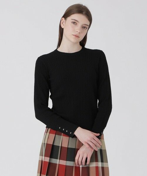 BLUE LABEL / BLACK LABEL CRESTBRIDGE / ブルーレーベル / ブラックレーベル・クレストブリッジ  ニット・セーター | ケーブルニットプルオーバー（ブラック）