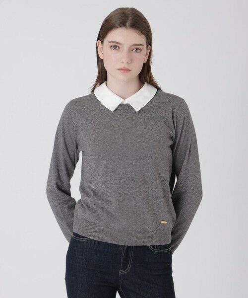 BLUE LABEL / BLACK LABEL CRESTBRIDGE / ブルーレーベル / ブラックレーベル・クレストブリッジ  ニット・セーター | シャツレイヤードドッキングニット（グレー3）