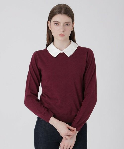 BLUE LABEL / BLACK LABEL CRESTBRIDGE / ブルーレーベル / ブラックレーベル・クレストブリッジ  ニット・セーター | シャツレイヤードドッキングニット（ワイン1）