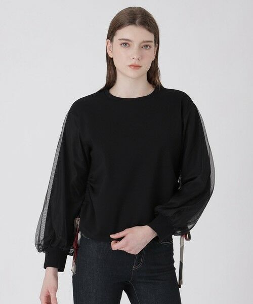 BLUE LABEL / BLACK LABEL CRESTBRIDGE / ブルーレーベル / ブラックレーベル・クレストブリッジ  カットソー | チュールスリーブコンビトップス（ブラック）