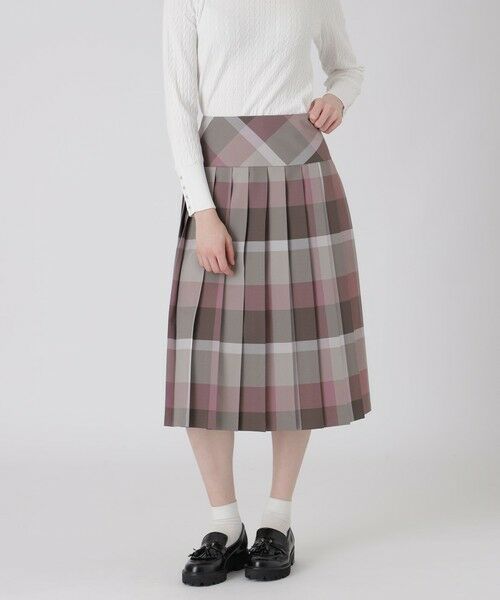 BLUE LABEL / BLACK LABEL CRESTBRIDGE / ブルーレーベル / ブラックレーベル・クレストブリッジ  ミニ・ひざ丈スカート | クレストブリッジチェックポリエステルビエラプリーツスカート（パープル3）