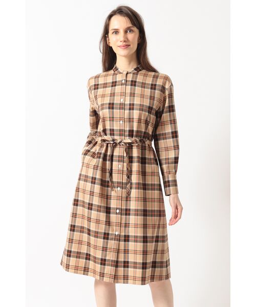 DAKS / ダックス ドレス | タータンチェック バンドカラーワンピース（ベージュ）
