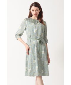 DAKS / ダックス ドレス | ボタニカルプリント七分袖ワンピース