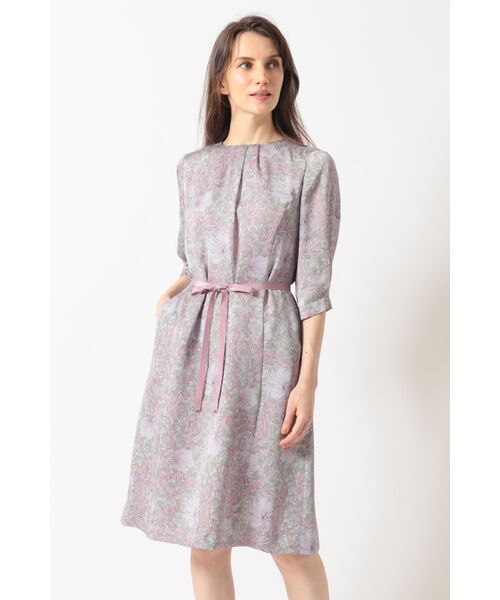 DAKS / ダックス ドレス | ボタニカルプリント七分袖ワンピース（ピンク）