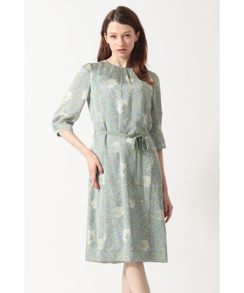 DAKS/ダックス ボタニカルプリント七分袖ワンピース ライトブルー 40 DAKS/ダックス ボタニカルプリント七分袖ワンピース ライトブルー 40