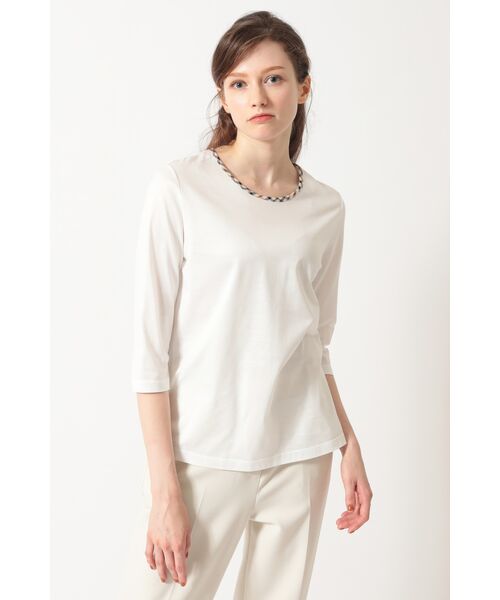 DAKS/ダックス ハウスチェックトリム七分袖カットソー ホワイト 44 DAKS/ダックス ハウスチェックトリム七分袖カットソー ホワイト 44