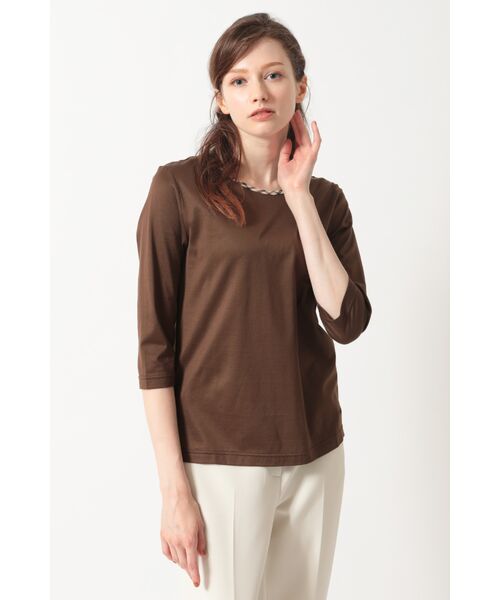 DAKS / ダックス その他トップス | ハウスチェックトリム七分袖カットソー(ブラウン)