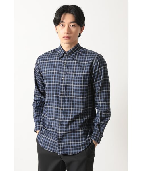DAKS/ダックス ウールチェック 隠しボタンダウンシャツ ブルーチェック 54 DAKS/ダックス ウールチェック 隠しボタンダウンシャツ ブルーチェック 54