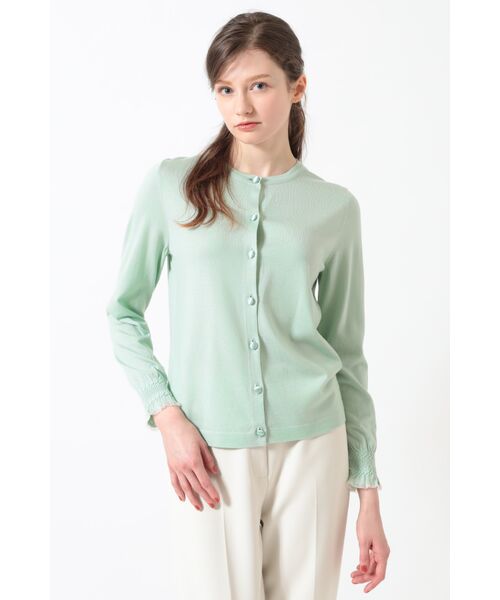 DAKS / ダックス その他トップス | キュプラ混クルーネックカーディガン ミニフリル袖（シルトグリーン）