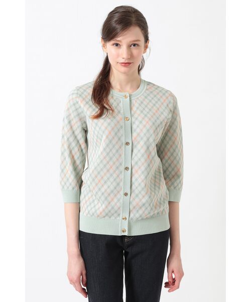 DAKS / ダックス その他トップス | 18G シルケットコットン チェックジャカードカーディガン（シルトグリーンチェック）
