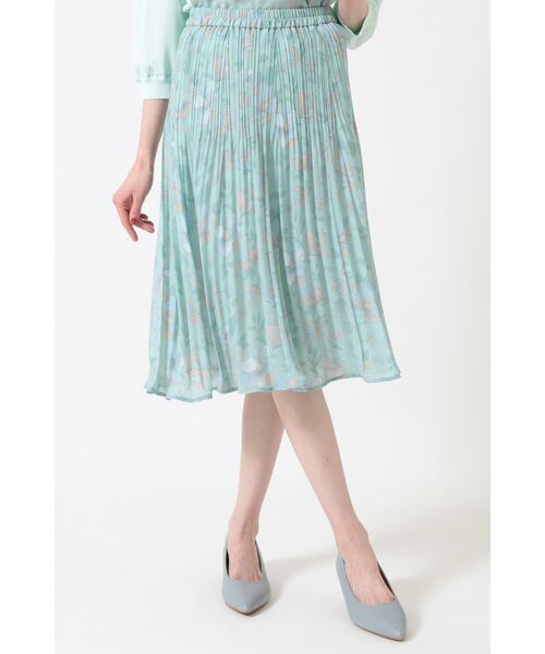 DAKS / ダックス ロング・マキシ丈スカート | フローラルプリント Aライン プリーツスカート（シルトグリーン）