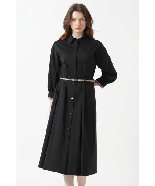 DAKS / ダックス ドレス | 綿ナイロンハイストレッチ ハウスチェックアクセント シャツワンピース（ブラック）