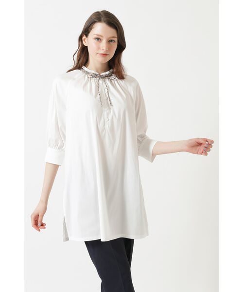 DAKS / ダックス シャツ・ブラウス | 綿ナイロンハイストレッチ ハウスチェックアクセント チュニックブラウス（スノーホワイト）