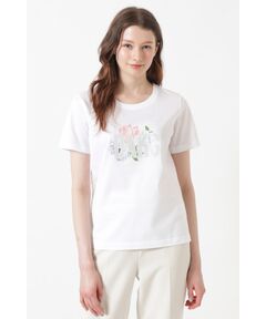 DAKS / ダックス その他トップス | ギザコットン天竺 フラワーモチーフ＆ロゴ Tシャツ