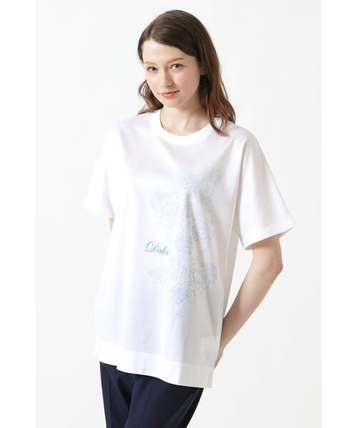 DAKS / ダックス その他トップス | ギザコットン天竺 ラインアートフラワー ドルマンTシャツ（スノーホワイト）