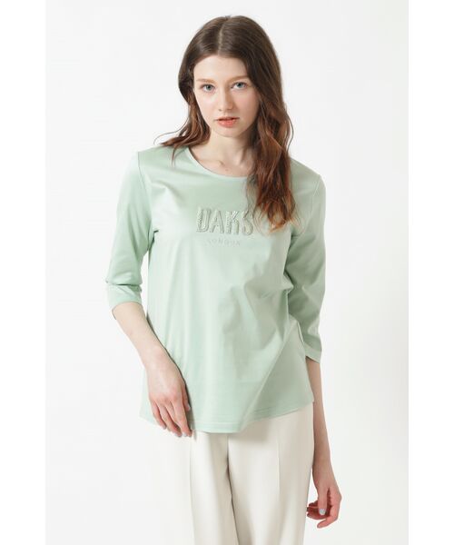 DAKS / ダックス その他トップス | ギザコットン天竺 パール＆ふくれ刺繍ロゴ Tシャツ（シルトグリーン）
