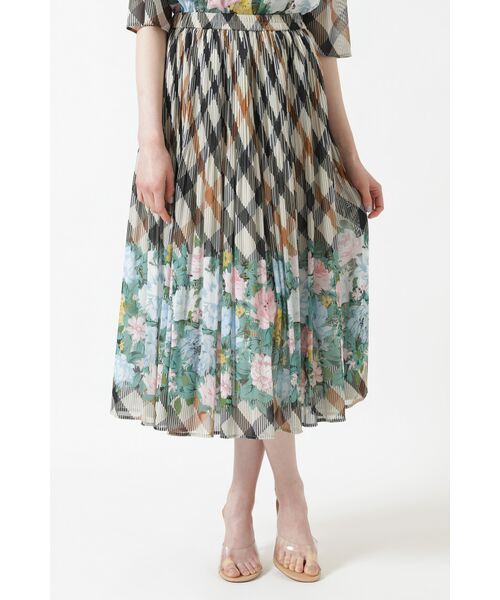 DAKS / ダックス ロング・マキシ丈スカート | ツイルハウスチェックフラワープリントプリーツスカート（ウルトラハウスチェック）