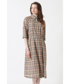 DAKS / ダックス ドレス | ウールリネンボイル チェックベルト付ワンピース
