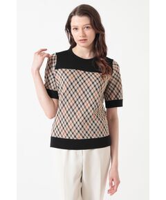 DAKS / ダックス その他トップス | 綿シルケット ハウスチェック切替 プルオーバーニット