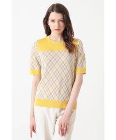 DAKS / ダックス その他トップス | 綿シルケット ハウスチェック切替 プルオーバーニット