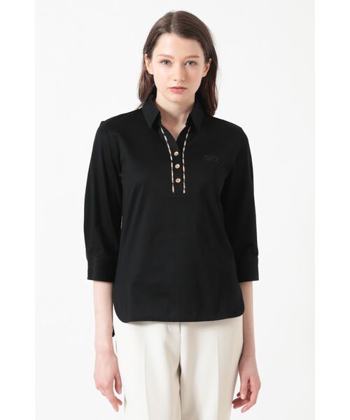 DAKS / ダックス その他トップス | ギザコットン天竺 カフス袖 スキッパーポロシャツ(ブラック)