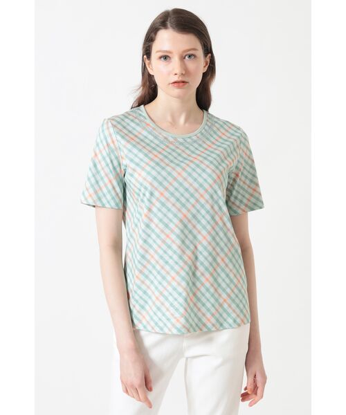 DAKS / ダックス その他トップス | 綿スムース チェックプリント 丸首プルオーバー(シルトグリーンチェック)