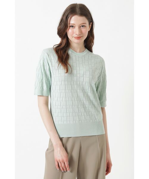 DAKS / ダックス その他 | JOHN SMEDLEY FOR DAKSコットン アイレットチェック 半袖ニット（シルトグリーン）