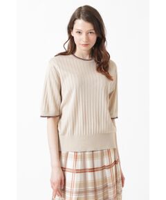JOHN SMEDLEY FOR DAKSコットン 配色ライン 半袖リブニット