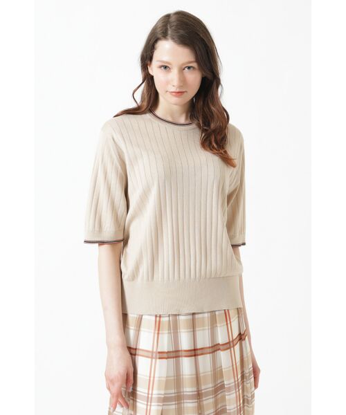 DAKS / ダックス その他 | JOHN SMEDLEY FOR DAKSコットン 配色ライン 半袖リブニット（ベージュ）